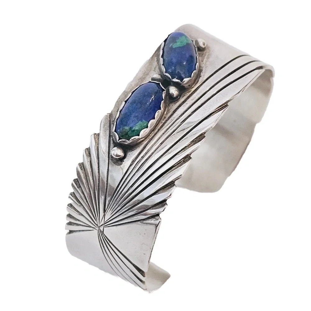 Vintage Robert Johnson RMJ Navajo Sterling Azurite Cuff Bracelet - Picture 1 of 16